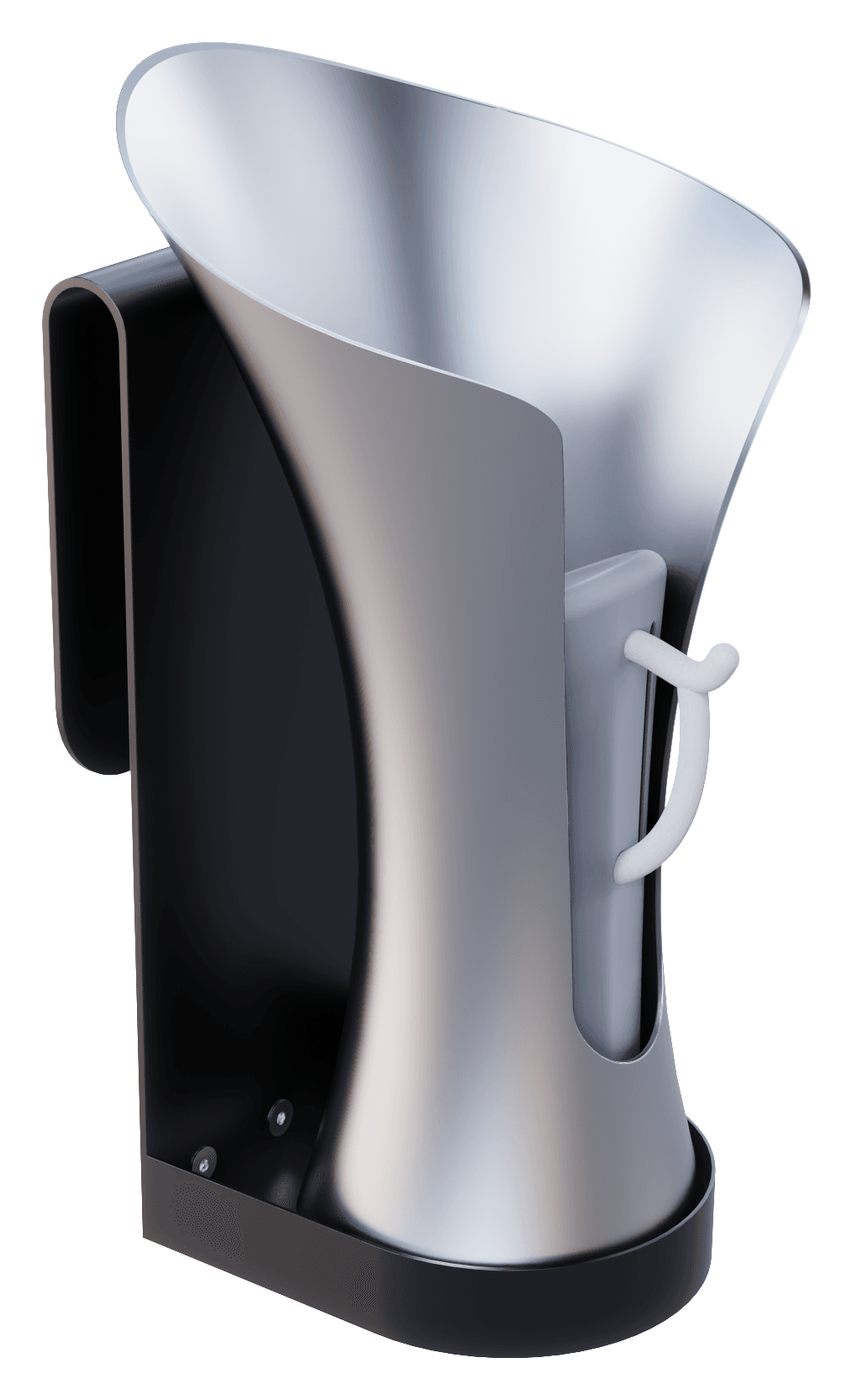 Angled studio view of the RainBloom Mini showing its railing clamp
