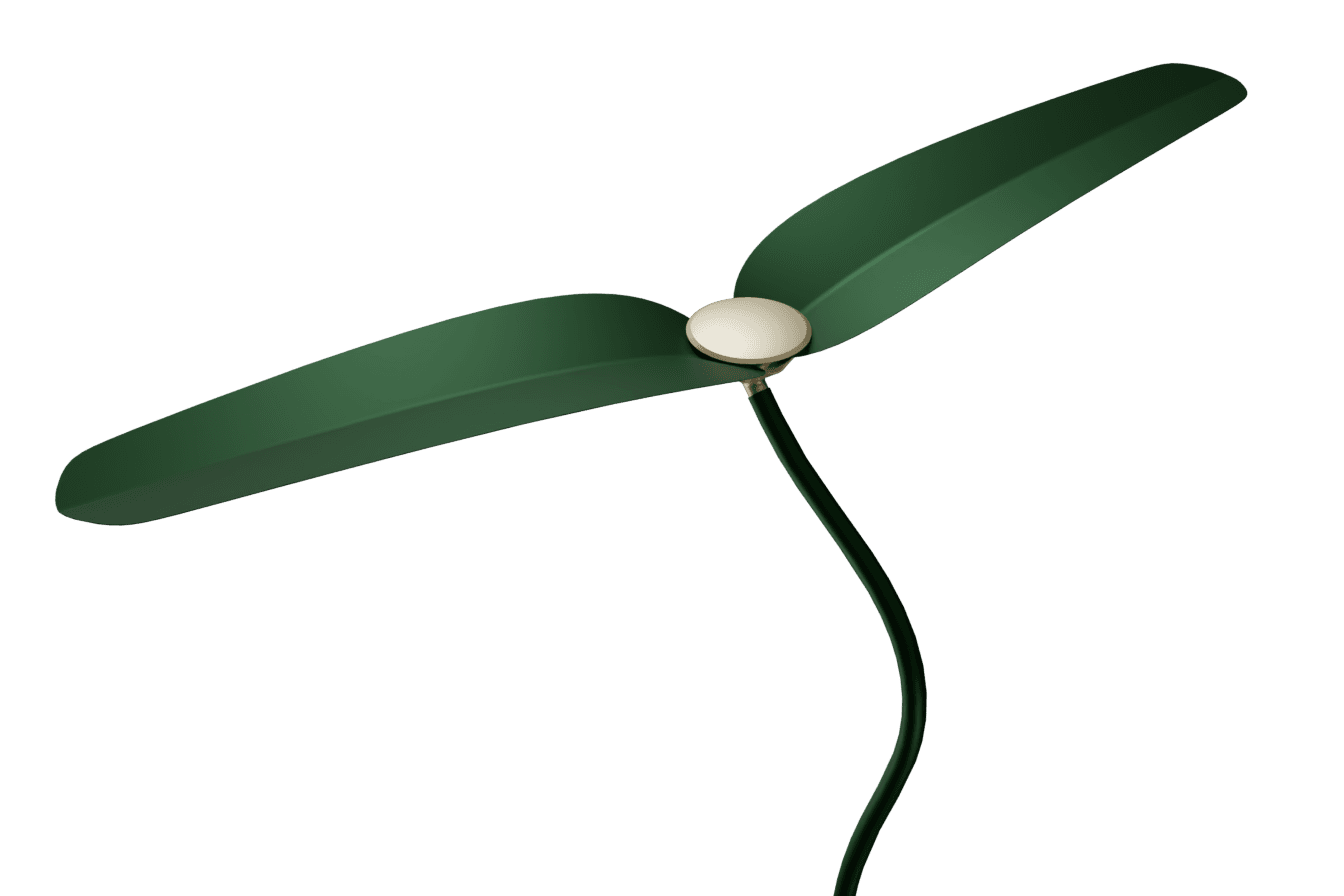 The RainBloom Ultra leaf-shaped rain catchers on the gooseneck